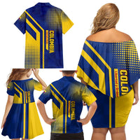 Colombia Flag Colors Family Matching Off Shoulder Short Dress and Hawaiian Shirt with National Crest and Libertad y Orden Motto Design - Wonder Print Shop