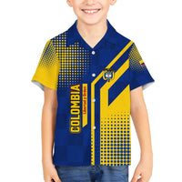 Colombia Flag Colors Family Matching Off Shoulder Short Dress and Hawaiian Shirt with National Crest and Libertad y Orden Motto Design - Wonder Print Shop