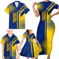 Colombia Flag Colors Family Matching Short Sleeve Bodycon Dress and Hawaiian Shirt with National Crest and Libertad y Orden Motto Design - Wonder Print Shop