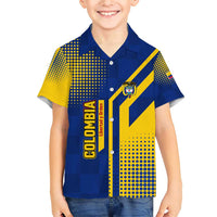 Colombia Flag Colors Family Matching Short Sleeve Bodycon Dress and Hawaiian Shirt with National Crest and Libertad y Orden Motto Design - Wonder Print Shop