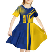 Colombia Flag Colors Kid Short Sleeve Dress with National Crest and Libertad y Orden Motto Design - Wonder Print Shop
