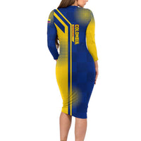Colombia Flag Colors Long Sleeve Bodycon Dress with National Crest and Libertad y Orden Motto Design - Wonder Print Shop