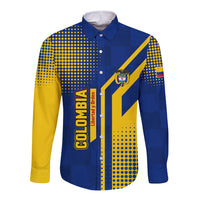 Colombia Flag Colors Long Sleeve Button Shirt with National Crest and Libertad y Orden Motto Design - Wonder Print Shop