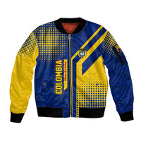Colombia Flag Colors Sleeve Zip Bomber Jacket with National Crest and Libertad y Orden Motto Design - Wonder Print Shop