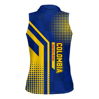Colombia Flag Colors Women Sleeveless Polo Shirt with National Crest and Libertad y Orden Motto Design - Wonder Print Shop