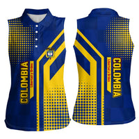 Colombia Flag Colors Women Sleeveless Polo Shirt with National Crest and Libertad y Orden Motto Design - Wonder Print Shop