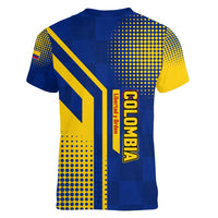 Colombia Flag Colors Women V-Neck T-Shirt with National Crest and Libertad y Orden Motto Design - Wonder Print Shop