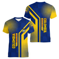 Colombia Flag Colors Women V-Neck T-Shirt with National Crest and Libertad y Orden Motto Design - Wonder Print Shop