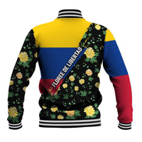 Colombia Yellow Flower Pattern Baseball Jacket with Flag Colors and Floree de Libertad Design - Wonder Print Shop