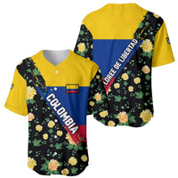 Colombia Yellow Flower Pattern Baseball Jersey with Flag Colors and Floree de Libertad Design - Wonder Print Shop