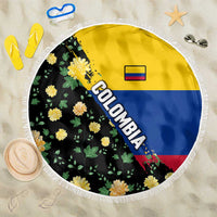 Colombia Yellow Flower Pattern Beach Blanket with Flag Colors and Floree de Libertad Design - Wonder Print Shop