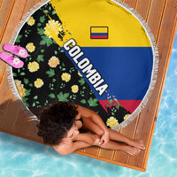 Colombia Yellow Flower Pattern Beach Blanket with Flag Colors and Floree de Libertad Design - Wonder Print Shop