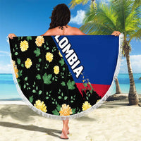 Colombia Yellow Flower Pattern Beach Blanket with Flag Colors and Floree de Libertad Design - Wonder Print Shop