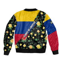 Colombia Yellow Flower Pattern Bomber Jacket with Flag Colors and Floree de Libertad Design - Wonder Print Shop