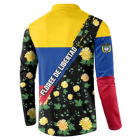 Colombia Yellow Flower Pattern Button Sweatshirt with Flag Colors and Floree de Libertad Design - Wonder Print Shop