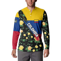 Colombia Yellow Flower Pattern Button Sweatshirt with Flag Colors and Floree de Libertad Design - Wonder Print Shop