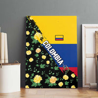 Colombia Yellow Flower Pattern Canvas Wall Art with Flag Colors and Floree de Libertad Design - Wonder Print Shop