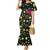 Colombia Yellow Flower Pattern Family Matching Mermaid Dress and Hawaiian Shirt with Flag Colors and Floree de Libertad Design - Wonder Print Shop