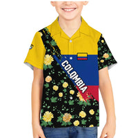 Colombia Yellow Flower Pattern Family Matching Mermaid Dress and Hawaiian Shirt with Flag Colors and Floree de Libertad Design - Wonder Print Shop