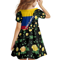 Colombia Yellow Flower Pattern Family Matching Off Shoulder Maxi Dress and Hawaiian Shirt with Flag Colors and Floree de Libertad Design - Wonder Print Shop