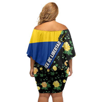 Colombia Yellow Flower Pattern Family Matching Off Shoulder Short Dress and Hawaiian Shirt with Flag Colors and Floree de Libertad Design - Wonder Print Shop