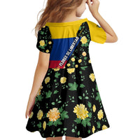 Colombia Yellow Flower Pattern Family Matching Puletasi and Hawaiian Shirt with Flag Colors and Floree de Libertad Design - Wonder Print Shop