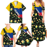 Colombia Yellow Flower Pattern Family Matching Summer Maxi Dress and Hawaiian Shirt with Flag Colors and Floree de Libertad Design - Wonder Print Shop