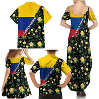 Colombia Yellow Flower Pattern Family Matching Summer Maxi Dress and Hawaiian Shirt with Flag Colors and Floree de Libertad Design - Wonder Print Shop