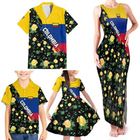 Colombia Yellow Flower Pattern Family Matching Tank Maxi Dress and Hawaiian Shirt with Flag Colors and Floree de Libertad Design - Wonder Print Shop