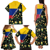 Colombia Yellow Flower Pattern Family Matching Tank Maxi Dress and Hawaiian Shirt with Flag Colors and Floree de Libertad Design - Wonder Print Shop