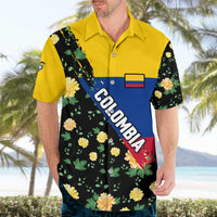 Colombia Yellow Flower Pattern Hawaiian Shirt with Flag Colors and Floree de Libertad Design - Wonder Print Shop