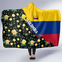 Colombia Yellow Flower Pattern Hooded Blanket with Flag Colors and Floree de Libertad Design - Wonder Print Shop