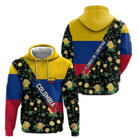 Colombia Yellow Flower Pattern Hoodie with Flag Colors and Floree de Libertad Design - Wonder Print Shop