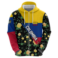 Colombia Yellow Flower Pattern Hoodie with Flag Colors and Floree de Libertad Design - Wonder Print Shop