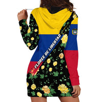 Colombia Yellow Flower Pattern Hoodie Dress with Flag Colors and Floree de Libertad Design - Wonder Print Shop
