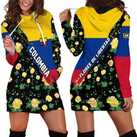 Colombia Yellow Flower Pattern Hoodie Dress with Flag Colors and Floree de Libertad Design - Wonder Print Shop