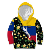 Colombia Yellow Flower Pattern Kid Hoodie with Flag Colors and Floree de Libertad Design - Wonder Print Shop
