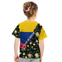 Colombia Yellow Flower Pattern Kid T Shirt with Flag Colors and Floree de Libertad Design - Wonder Print Shop