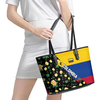 Colombia Yellow Flower Pattern Leather Tote Bag with Flag Colors and Floree de Libertad Design - Wonder Print Shop