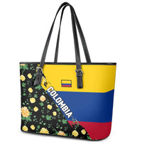 Colombia Yellow Flower Pattern Leather Tote Bag with Flag Colors and Floree de Libertad Design - Wonder Print Shop