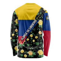 Colombia Yellow Flower Pattern Long Sleeve Shirt with Flag Colors and Floree de Libertad Design - Wonder Print Shop