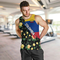 Colombia Yellow Flower Pattern Men Tank Top with Flag Colors and Floree de Libertad Design - Wonder Print Shop