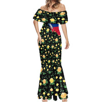 Colombia Yellow Flower Pattern Mermaid Dress with Flag Colors and Floree de Libertad Design - Wonder Print Shop