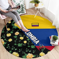 Colombia Yellow Flower Pattern Round Carpet with Flag Colors and Floree de Libertad Design - Wonder Print Shop