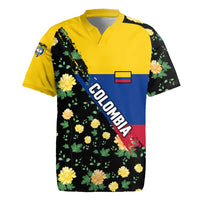 Colombia Yellow Flower Pattern Rugby Jersey with Flag Colors and Floree de Libertad Design - Wonder Print Shop