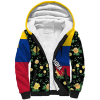 Colombia Yellow Flower Pattern Sherpa Hoodie with Flag Colors and Floree de Libertad Design - Wonder Print Shop