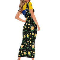 Colombia Yellow Flower Pattern Short Sleeve Bodycon Dress with Flag Colors and Floree de Libertad Design - Wonder Print Shop