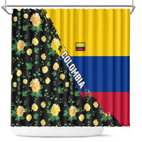 Colombia Yellow Flower Pattern Shower Curtain with Flag Colors and Floree de Libertad Design - Wonder Print Shop