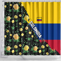 Colombia Yellow Flower Pattern Shower Curtain with Flag Colors and Floree de Libertad Design - Wonder Print Shop