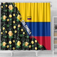 Colombia Yellow Flower Pattern Shower Curtain with Flag Colors and Floree de Libertad Design - Wonder Print Shop